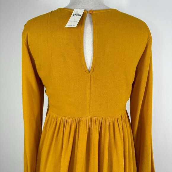 NWT Anthropologie Maeve Mustard Yellow Lace Detail Long Sleeve Dress - Picture 9 of 13